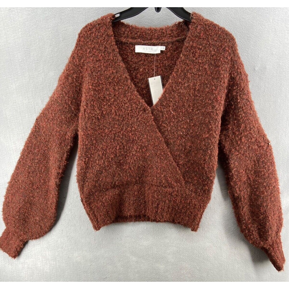 NWT Astr the Label Sweater Sz S Oversize Rust Balloon Sleeve Wrap Wool Blend